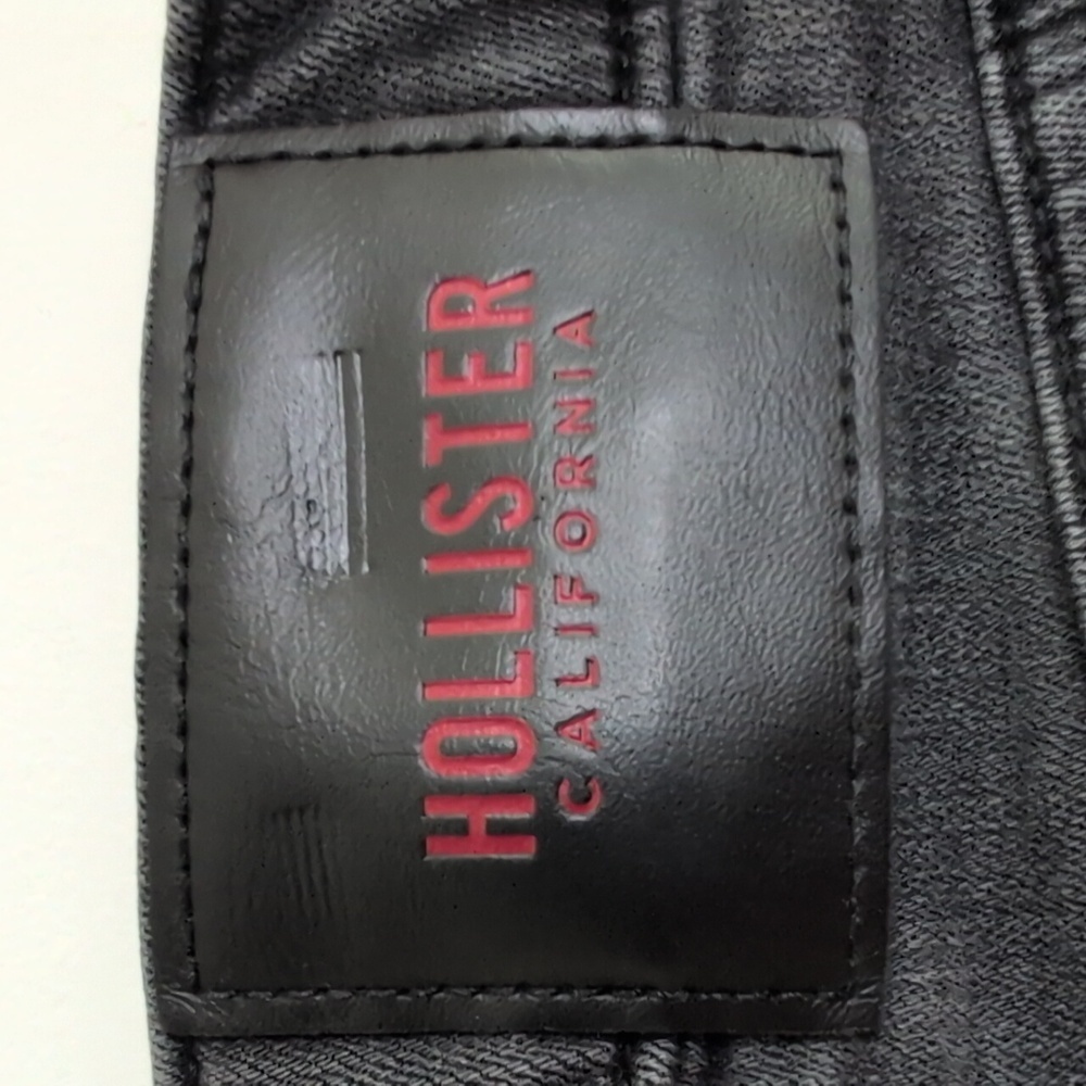 Hollister Stacked Skinny Jeans Black Distressed Red Plaid Knees 34x36 - Picture 10 of 12